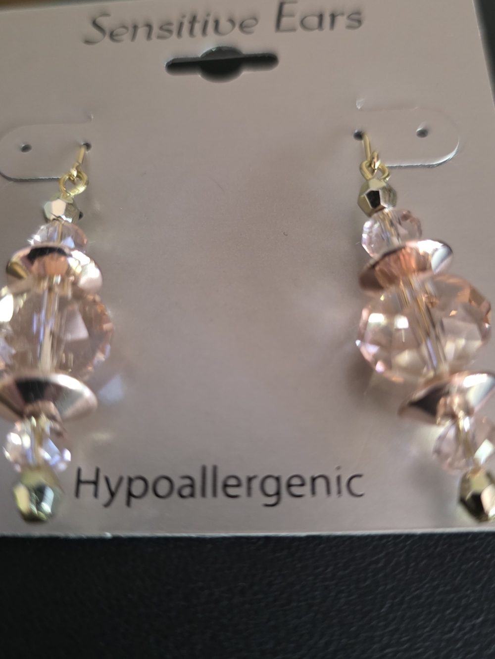 Hypoallergenic Pink Crystal Drop Earrings -